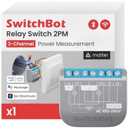 SwitchBot WLAN Schalter 2PM mit Alexa, Apple Home, Google Home, 16A, Leistungsmessung, Bluetooth Repeater und Trockenkontakt