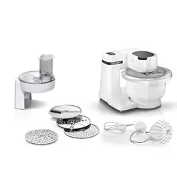 Bosch Küchenmaschine Serie 2, 3,8l, 700 W, weiß, mit Durchlaufschnitzler und Zubehör