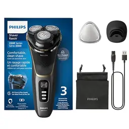 PHILIPS Shaver Series 3000 – Elektrischer Rasierer für Männer, Schwarz, mit Bartschneider und Ladestation