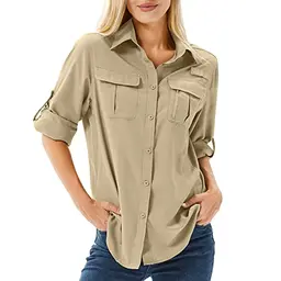 yeyity Damen Langarmshirt UPF 50+ UV Schutz Sommer Outdoor Casual Tops (Khaki, XL)