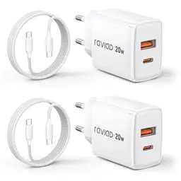 RAVIAD 2er USB-C Ladegerät mit Kabel, 20W Schnellladung, kompatibel mit iPhone, Galaxy und Tablets