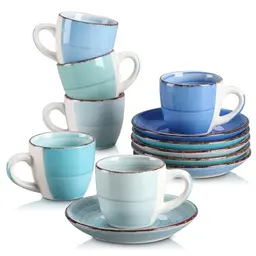 vancasso BONITA 12-teiliges Espressotassen-Set für 6 Personen, stapelbare Kaffeetassen mit Untertasse, 80ml