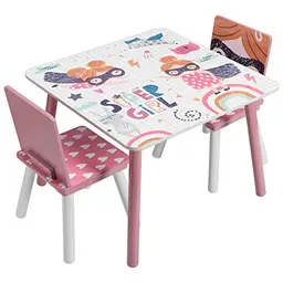 EUGAD Kindersitzgruppe 3tlg. aus MDF - Kindertisch mit 2 Kinderstühlen in Rosa