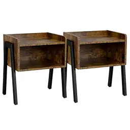 Yaheetech 2er Set Nachttische im Vintage-Stil mit 2 Ablagen, stapelbar, schwarz