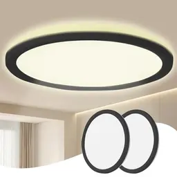 HABOWN LED Deckenleuchte Flach, 4000K, Rund, 2 Stück Schwarz für Wohnzimmer, Küche, Bad und Flur