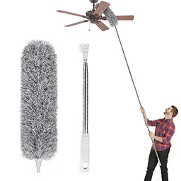 Feather Teleskopstange 254 cm mit Mikrofaser-Staubwedel, waschbar & biegsam für hohe Decken, Jalousien, Spinnen, Autos