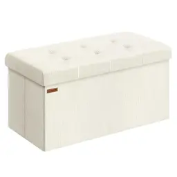 SONGMICS Sitzbank mit Stauraum, klappbar, cremeweiß, 38 x 76 x 38 cm, bis 300 kg belastbar