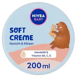 NIVEA BABY Soft Pflegecreme, hypoallergene Creme für Babys, feuchtigkeitsspendend mit Mandelöl und Vitaminen, 200 ml