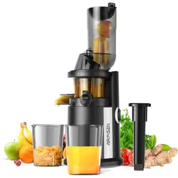 AIRMSEN Slow Juicer - Entsafter für Obst und Gemüse mit großer 82mm Einfüllöffnung, 450W, BPA-frei, Schwarz