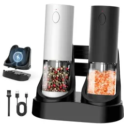 OidoZac Elektrische Salz- und Pfeffermühle mit USB-Ladestation, Wiederaufladbar, 5 Mahlgrade, 2er Set