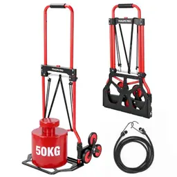 YEAUPE PRO Faltbare Treppensackkarre, höhenverstellbar, 50 kg, Rot