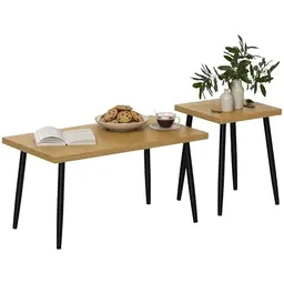 HOMCOM Couchtisch 2er Set für Wohnzimmer - Moderner Beistelltisch aus Stahlrahmen in Natur