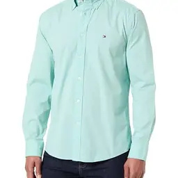 Tommy Hilfiger Herren Poplin Hemd Langarm, Grün, Größe XS