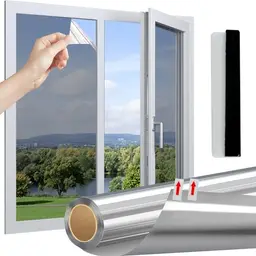 Linarun Selbstklebende Spiegelfolie für Fenster - Blickdicht & Sonnenschutz - Silber 40x200cm