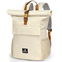 MOCLOLY Laptop Backpack - Wasserdicht, Beige - Eleganter Rolltop Rucksack für Uni und Reisen