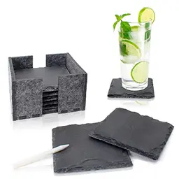 Amazy Schiefer Untersetzer Set (8 Stück) – Dekorative Glasuntersetzer mit Halter aus Filz – Tolle Geschenkidee (eckig | 10x10 cm)