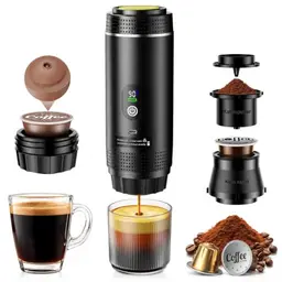 HSSNS Mini-Kaffeemaschine für unterwegs, kompatibel mit Kapseln und gemahlenem Kaffee