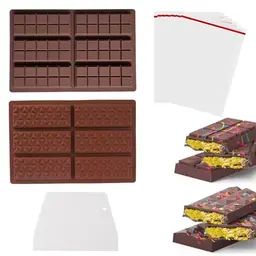 GUTERTOP 2er Set Schokoladenform Dubai, Rautenform Silikon mit Lebensmittelschaber und 100 Geschenkbeuteln