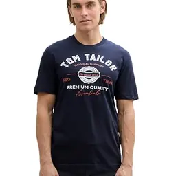 TOM TAILOR Herren T-Shirt mit Logo-Print, Baumwolle, sky captain blue, XXL