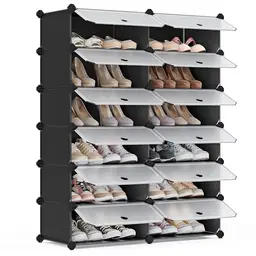 SONGMICS Schuhregal – Kunststoff, Steckregal, Aufbewahrungssystem, schwarz, 83 x 31 x 105 cm