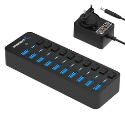 Sabrent USB Hub aktiv 3.0 mit Netzteil 60W, 10 Ports, für PS5, PC, Laptop & MacBook