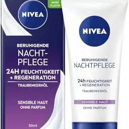 NIVEA Beruhigende Nachtpflege 24h Feuchtigkeit für sensible Haut - parfumfreie Nachtcreme