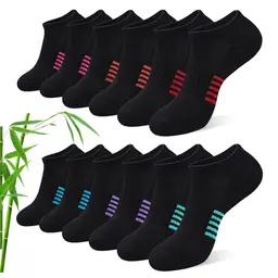 Effeet Bambus Sneaker Socken Damen 6/12 Paar, Atmungsaktive gepolsterte Laufsocken, Anti-Schweiß, Kurz, Bunt, Schwarz, Größen 35-42