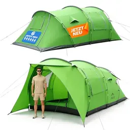 XXL Familienzelt für 6-7 Personen mit Regenwasserschutz, Stehhöhe, Fliegengitter, Sonnendach & Privatsphäre-Trennvorhang