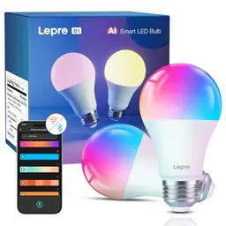 Lepro AI Smart Glühbirne B1, Dimmbar, Sprachsteuerung, Musik Sync, WiFi & Bluetooth, Kompatibel mit Alexa/Google Assistant, 2 Stück