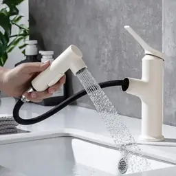 Wasserhahn Badarmatur Schwarz mit herausziehbarer Brause, 3 Modus, Hochdruck, für Waschbecken, Warm Kalt