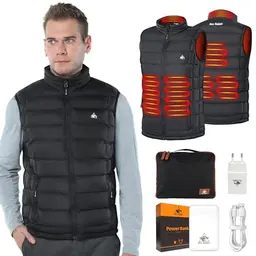 Rex Rabbit Beheizbare Weste für Herren mit 10000mAh Akku und 6 Heizzonen, ideal für Outdoor- Aktivitäten
