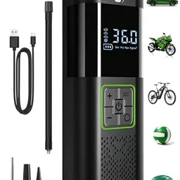 SERVOMASTER Elektrische Mini-Luftpumpe mit Manometer, Akku, 150 PSI, für Auto, Fahrrad, Motorrad, mit LED, tragbar, dunkelgrau