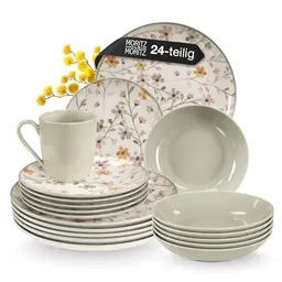 Moritz & Moritz PRIMAVERA Geschirrset für 6 Personen - Modernes Tafelservice mit verspieltem Design, 24-tlg.