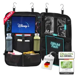 2er Set Auto Organizer für Kinder mit großem Fach für Spielzeug & Tablet, schwarz
