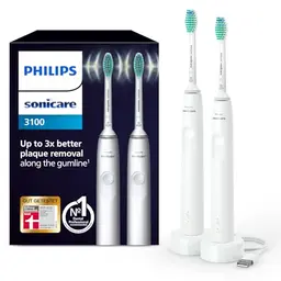 Philips Sonicare 3100 elektrische Zahnbürste, Schallzahnbürste, Weiß, Zweierpack