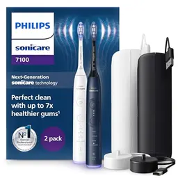 Philips Sonicare 7100 elektrische Zahnbürste, 2er Pack, Weiß und Marineblau, 4 Putzmodi