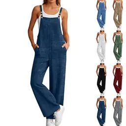 Damen Latzhose Sommer Baggy Freizeit Elegant Retro Jumpsuit mit Taschen