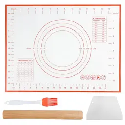 HMIEPRS 4er Set Backzubehör: Nudelholz, Backmatte, Pinsel und Teigschaber für Brot, Pizza, Gebäck und Plätzchen