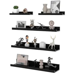 RLAVBL Wandregal Set, 5-teilig, 2x 30cm + 3x 60cm, Schwarz - Ideal für Wohnzimmer, Schlafzimmer, Küche, Büro