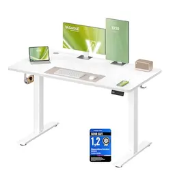 VASAGLE Höhenverstellbarer Stehtisch, 120x60 cm, mit Memory-Funktion, für Büro, wolkenweiß