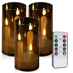3er Set batteriebetriebene LED Kerzen mit Fernbedienung und Timer, 7,5x15 cm, Deko für Wohnzimmer & Bad (Grau)