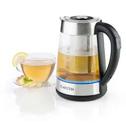 Klarstein Ostfriese Wasserkocher mit Teesieb, 1,7 Liter, 2200 W, Cool-Touch, Edelstahl & Glas