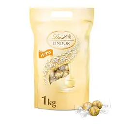 Lindt LINDOR weiße Schokoladen Kugeln, ca. 80 Stück, 1 kg Großpackung, Pralinen-Geschenk