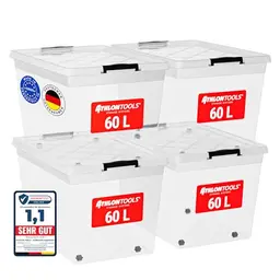 ATHLON TOOLS 4x 60L Aufbewahrungsboxen mit Deckel - transparente, stapelbare Boxen