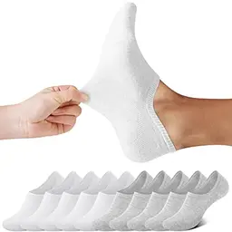 FALARY Sneaker Socken Damen/Herren, unsichtbare Füßlinge, 10 Paar, rutschfest, Weiß-Grau, Größe 39-42
