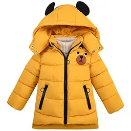 SXSHUN Jungen Winterjacke mit abnehmbarer Kapuze, gelbe Daunenjacke für Kinder, Größe L