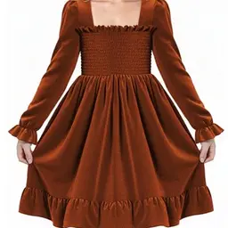 JiAmy Mädchen Samt Langarmkleid mit Rüschensaum - Festliches Kleid für 7-8 Jahre, Orange