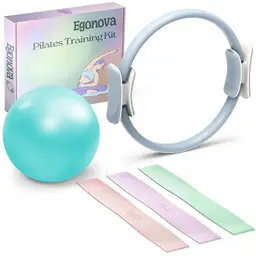 EgoNova Pilates Ring Set mit Mini Ball und Widerstandsbändern für Kraft und Flexibilität (Blau)