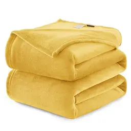 WAVVE Flauschige Kuscheldecke 230x270 cm - Gelbe Sofadecke für Couch und Wohnen