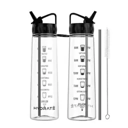 HYDRATE 900ml Trinkflasche mit Zeitmarkierungen - BPA-frei, ideal für Sport, Gym und Büro (Schwarz)